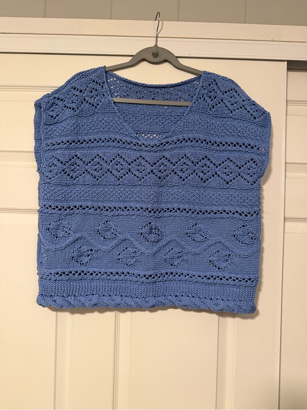 Handmade Crochet Knit Top Chunky Blue Grandmacore Cottagecore Boxy Artsy Fall